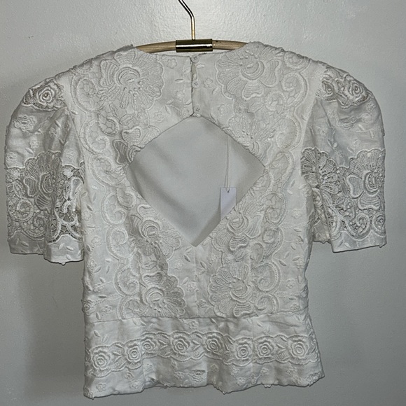 New Christy Lynn Lace Feminine Embroidered Puff Sleeve Tailored Peplum Blouse - Picture 6 of 14